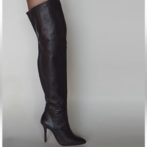 ITALIANHEELS Black Leather Italy Thigh High Zip Boots 41 EU